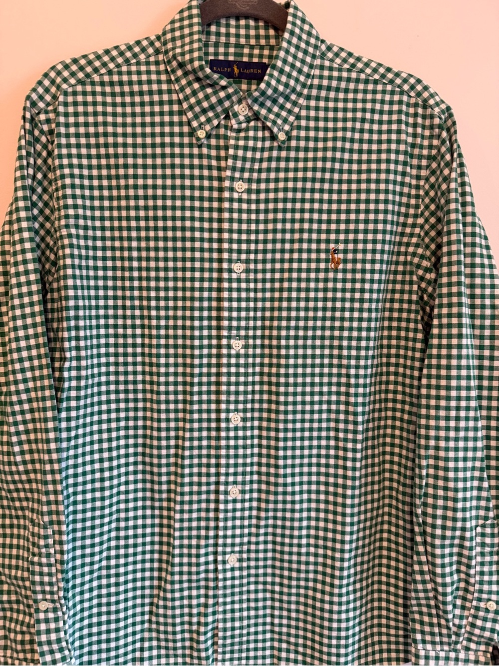 Ralph Lauren Green and White Gingham Button-Down Shirt